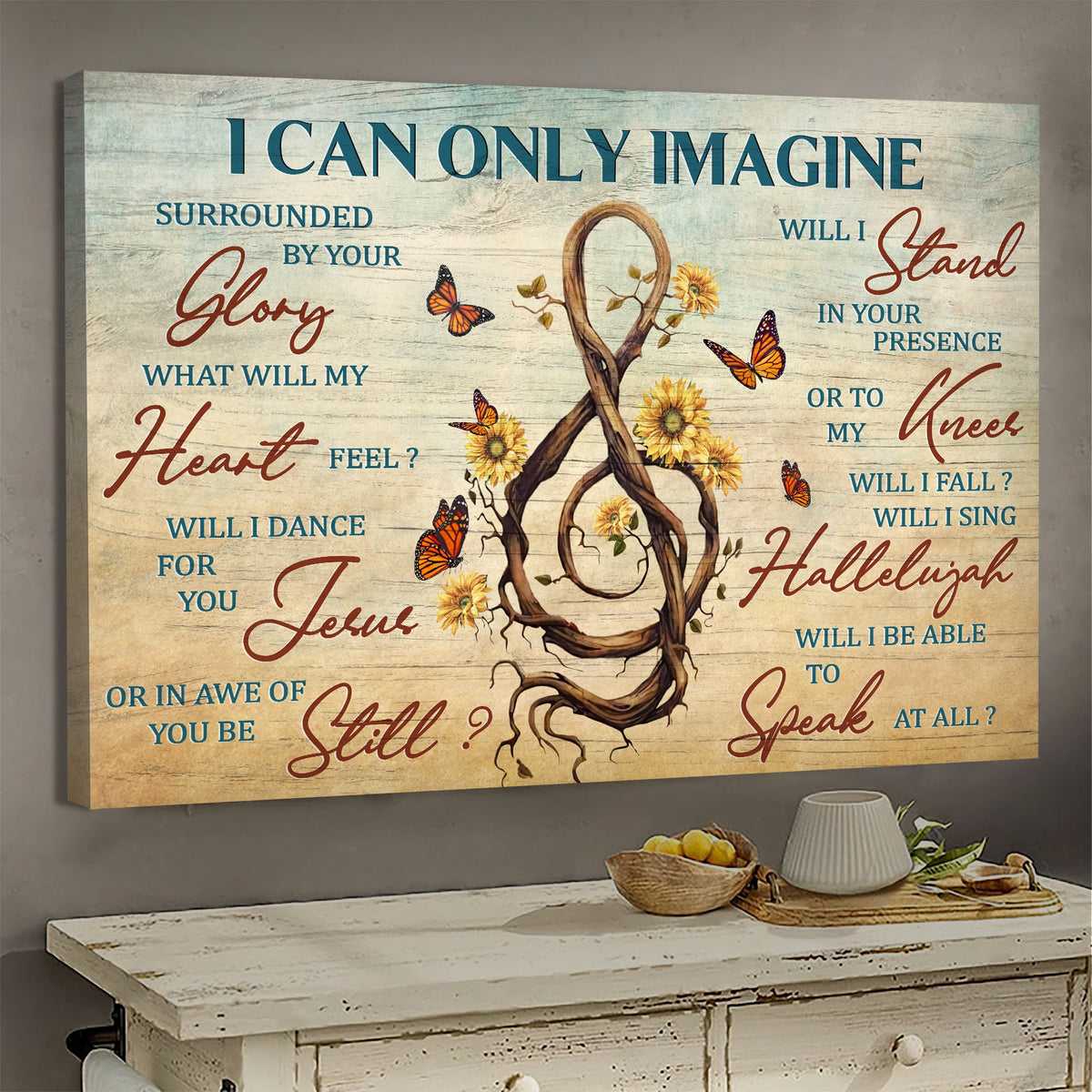 Wooden Sol Key, Sunflower, Butterfly, I can only imagine - Jesus Landscape Canvas Prints, Wall Art