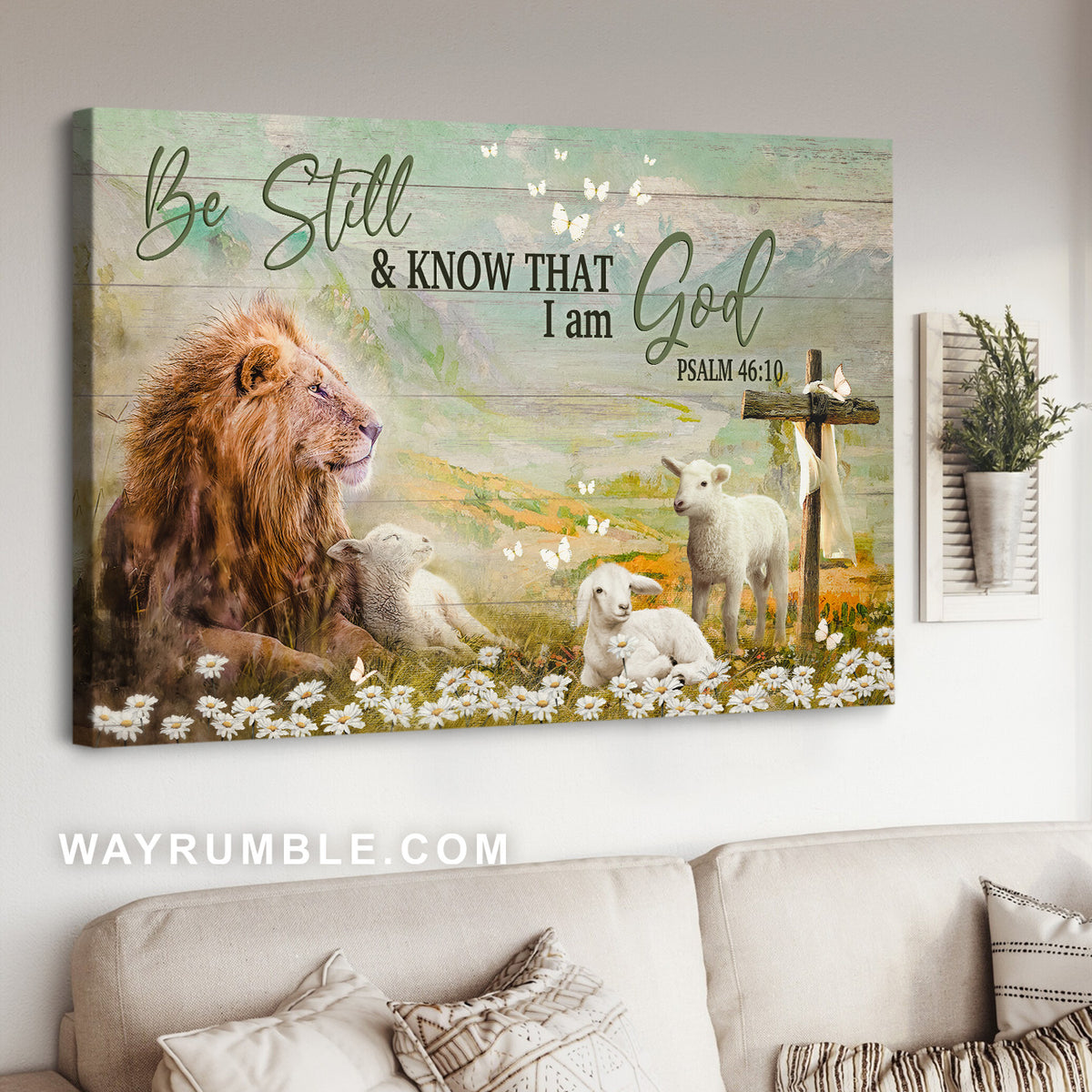 Daisy field, The lion of Judah, the Lamb of God, Be still and know that I am God - Jesus Landscape Canvas Prints, Christian Wall Art