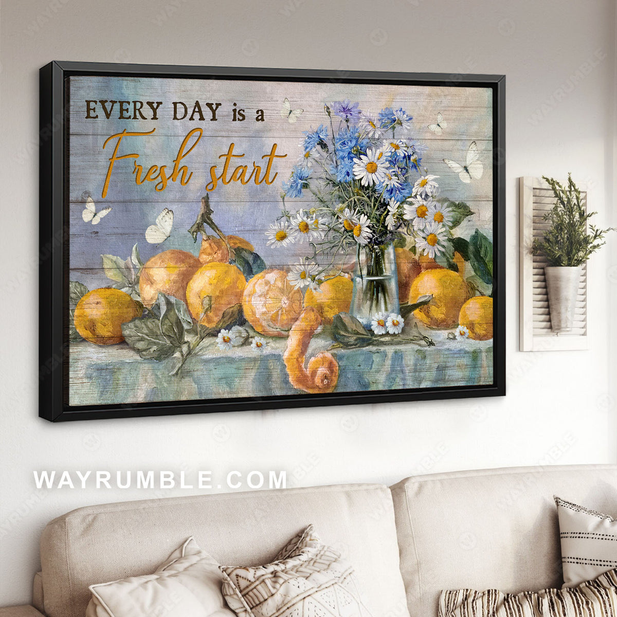 Lemon fruit, Daisy flower, Table cloth, Every day is a fresh start - Jesus Landscape Canvas Prints, Christian Wall Art