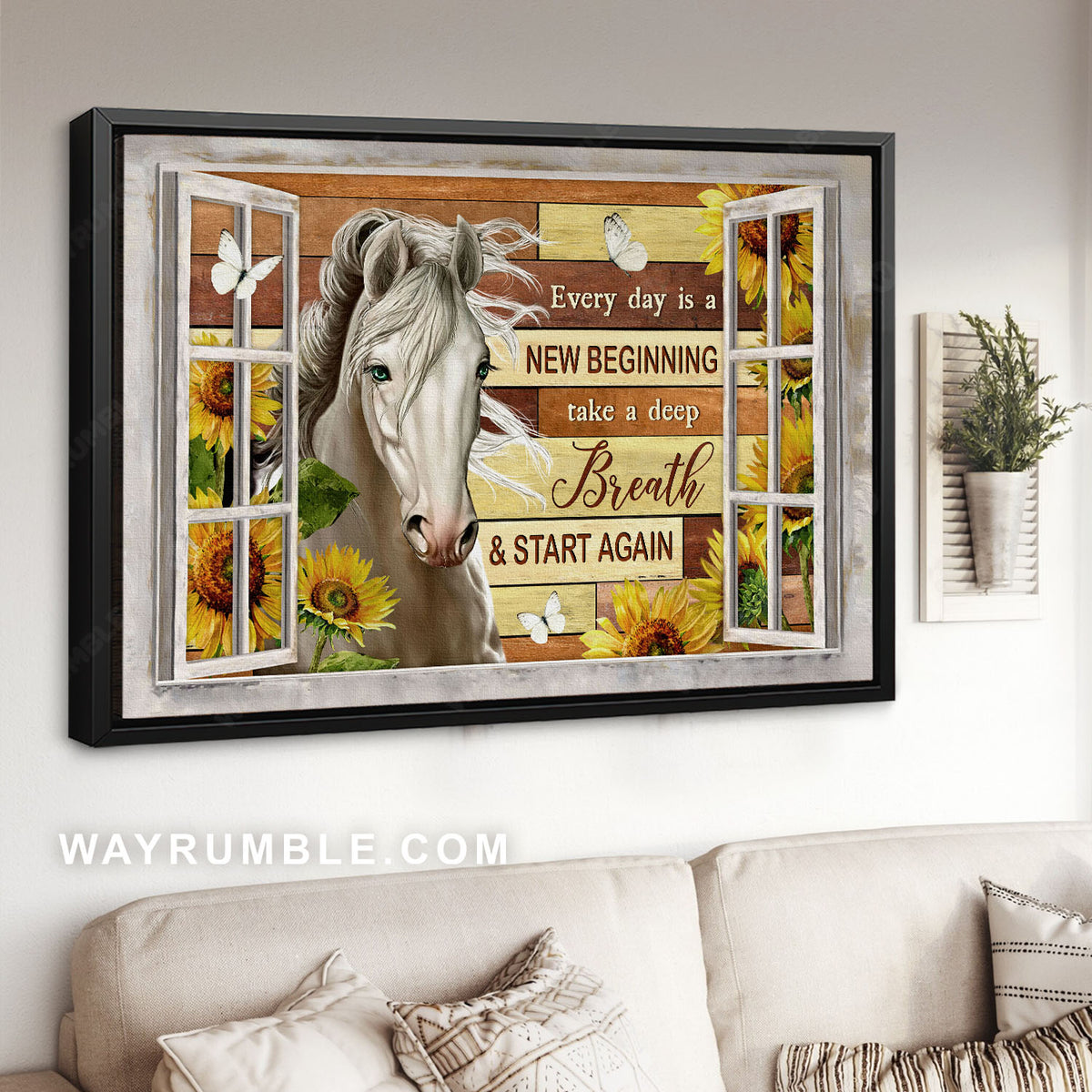 White horse, Sunflower drawing, White butterfly, Take a deep breath - Jesus Landscape Canvas Prints, Christian Wall Art