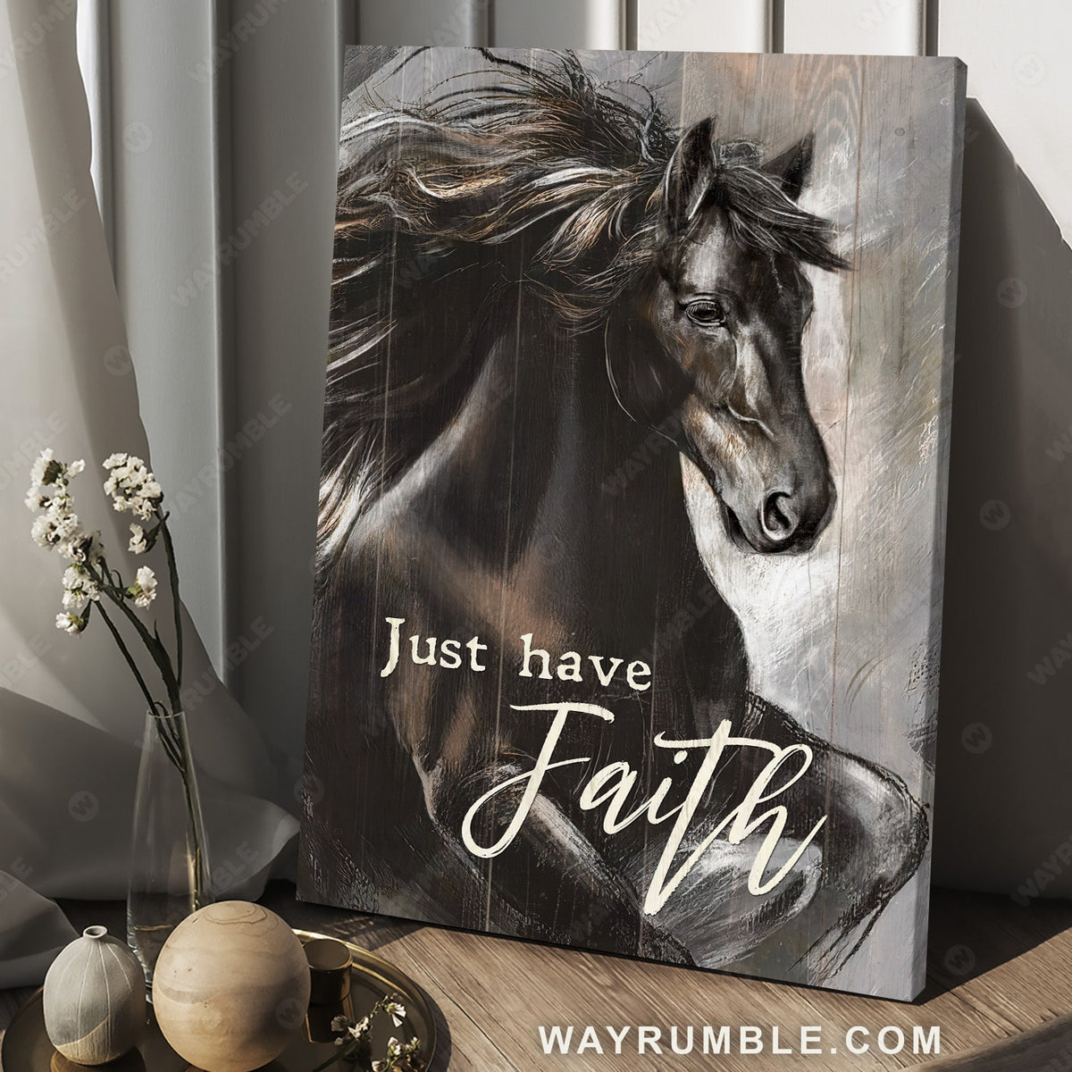 Horse painting, The amazing black horse, Just have faith - Jesus Portrait Canvas Prints, Christian Wall Art