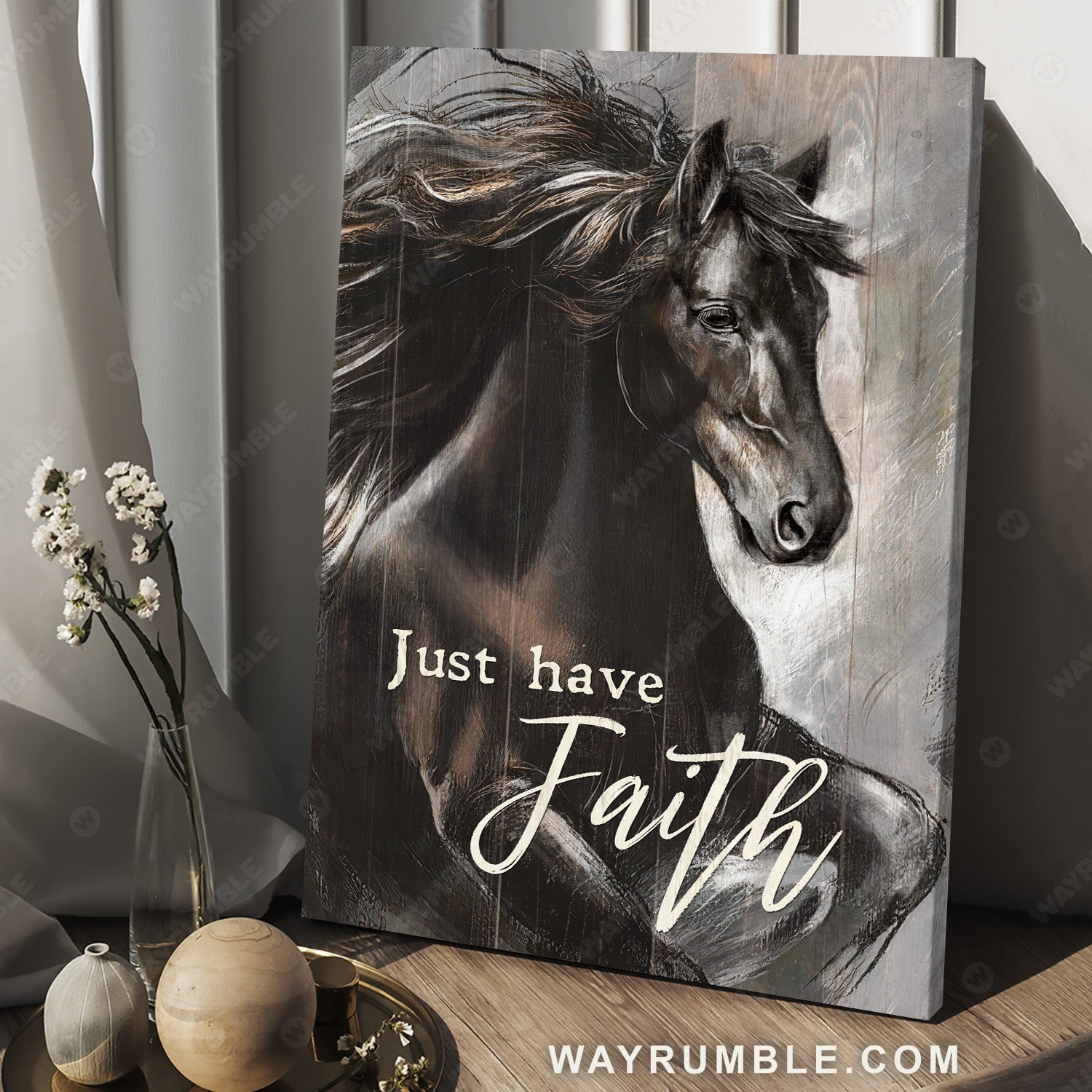Horse painting, The amazing black horse, Just have faith - Jesus Portrait Canvas Prints, Christian Wall Art