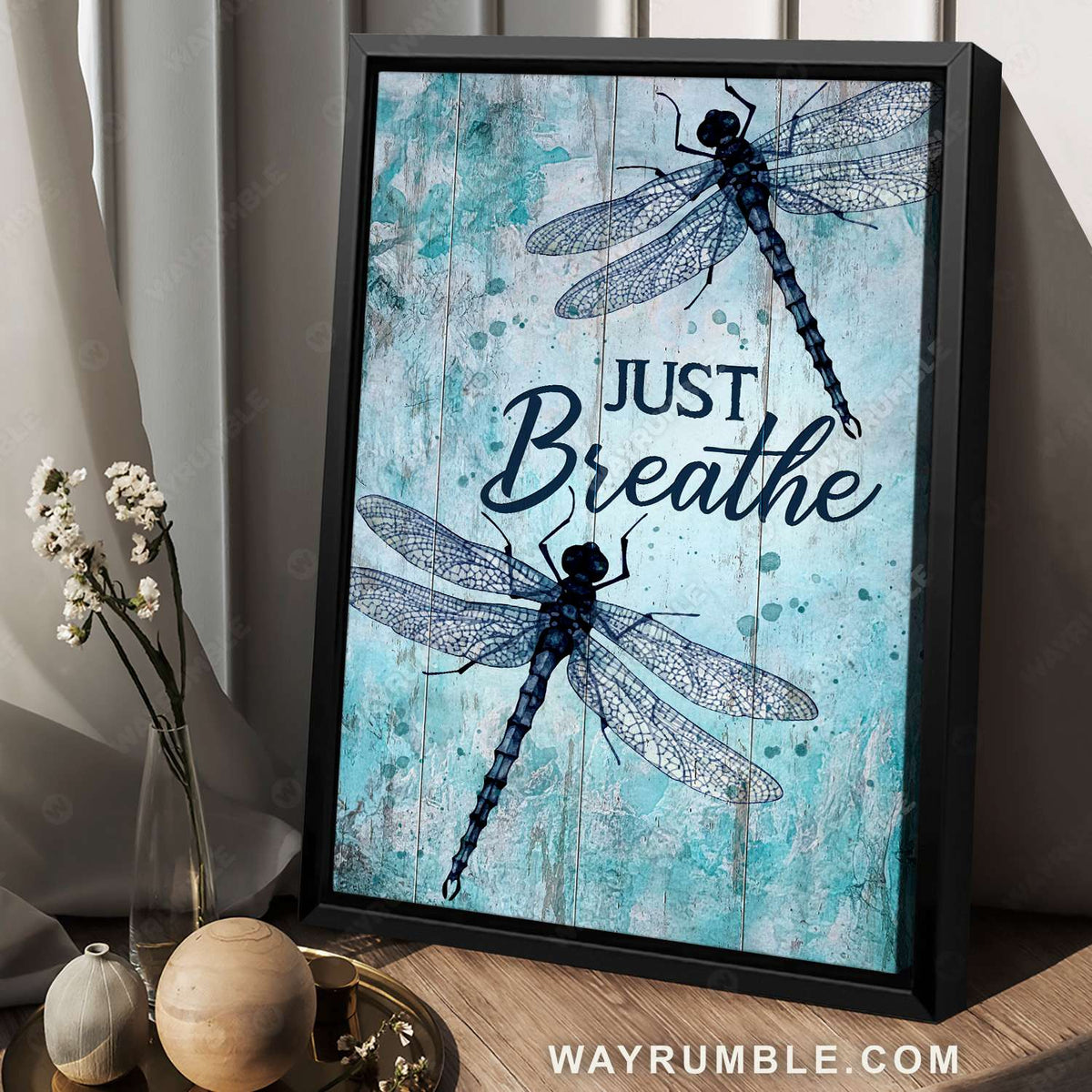 Dragonfly, Light blue background, Just breath - Jesus Portrait Canvas Prints, Christian Wall Art
