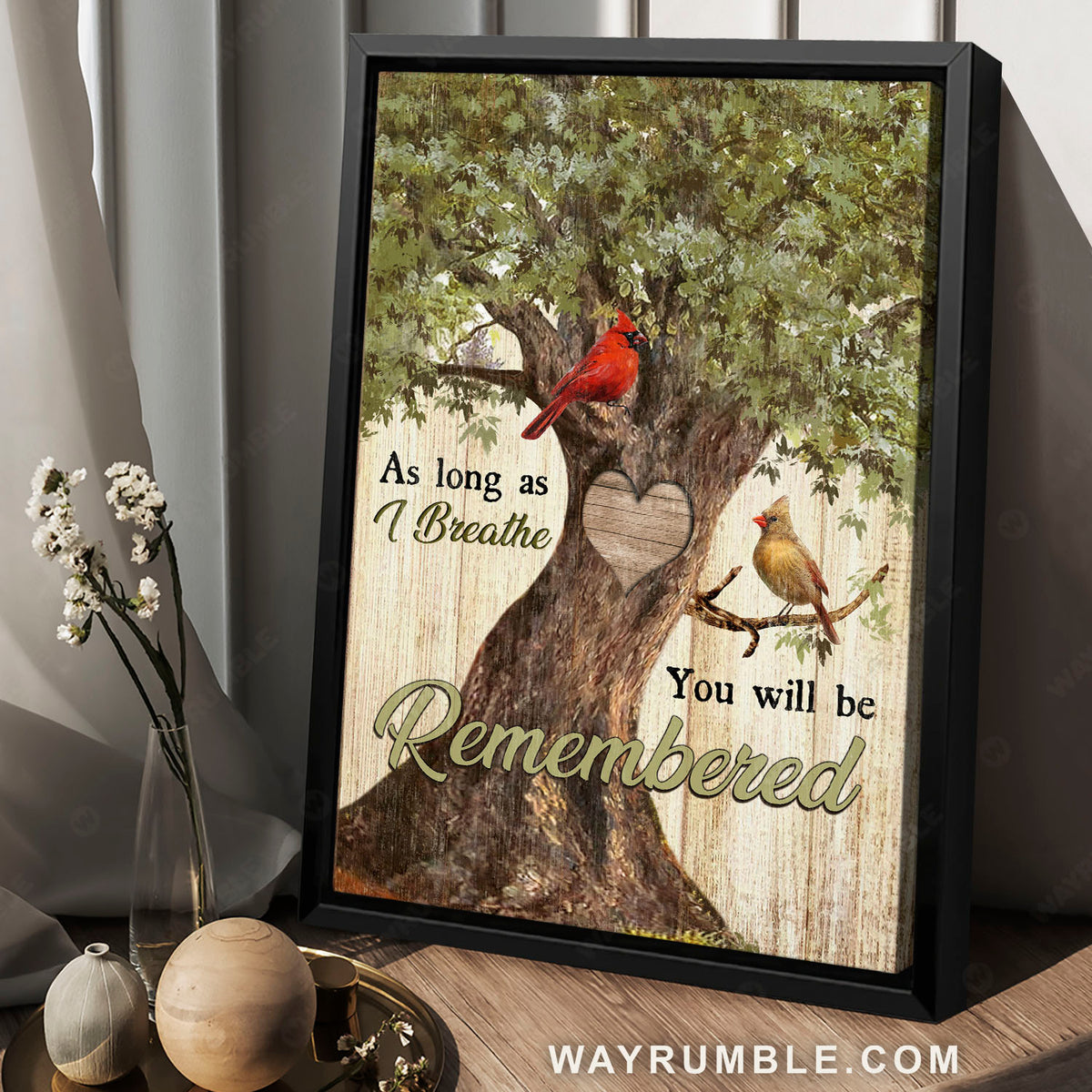 Cardinals drawing, Oak tree, Heart shape, You will be remembered - Heaven Portrait Canvas Prints, Wall Art