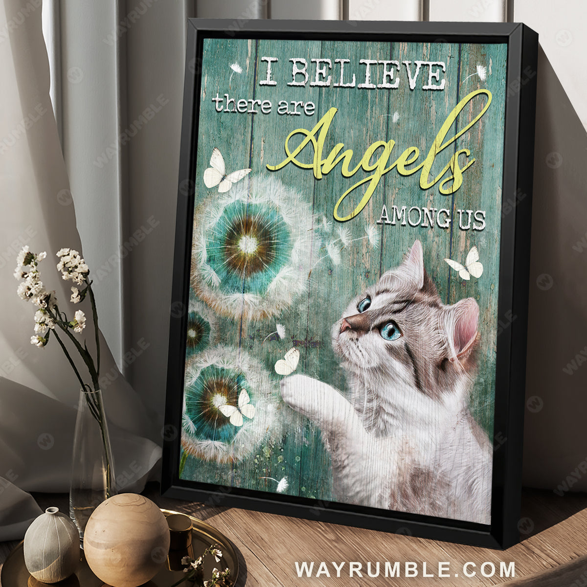 Cat painting, dandelion, I believe there are angels among us - Jesus Portrait Canvas Prints, Christian Wall Art