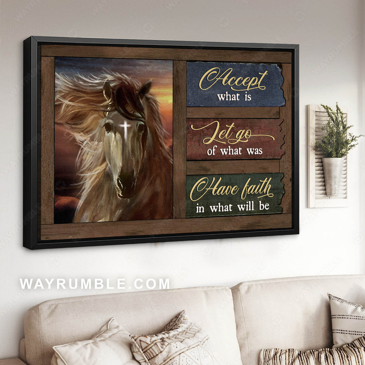 Horse painting, Cross symbol, Jesus is King, Have faith in what will be - Jesus Landscape Canvas Prints, Christian Wall Art