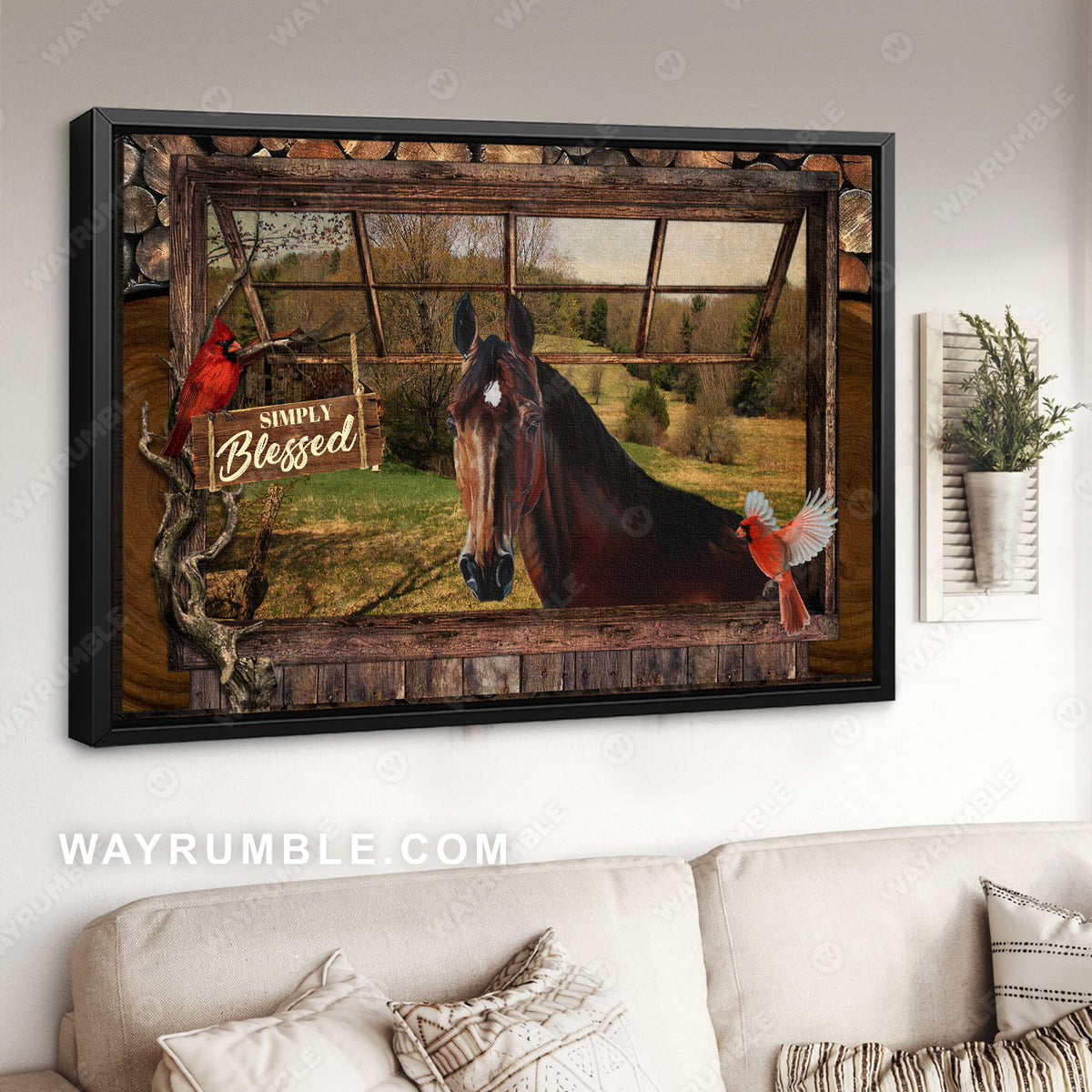 Horse drawing, Window frame, Simply Blessed, A beautiful sunny day - Jesus Landscape Canvas Prints, Wall Art