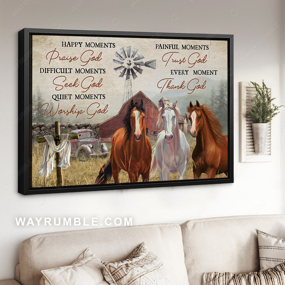 Horse farm, Easter cross, Old windmill, Every moment thank God - Jesus Landscape Canvas Prints, Christian Wall Art