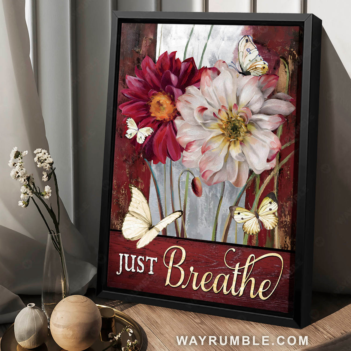 White peony, Aster flower, White butterfly, Just breathe - Jesus Portrait Canvas Prints, Christian Wall Art