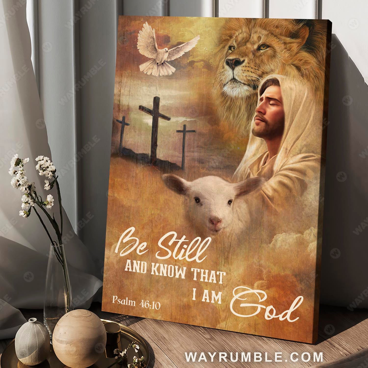 Jesus painting, Lion of Judah and Lamb of God, Be still and know that I am God -  Jesus Portrait Canvas Prints, Christian Wall Art