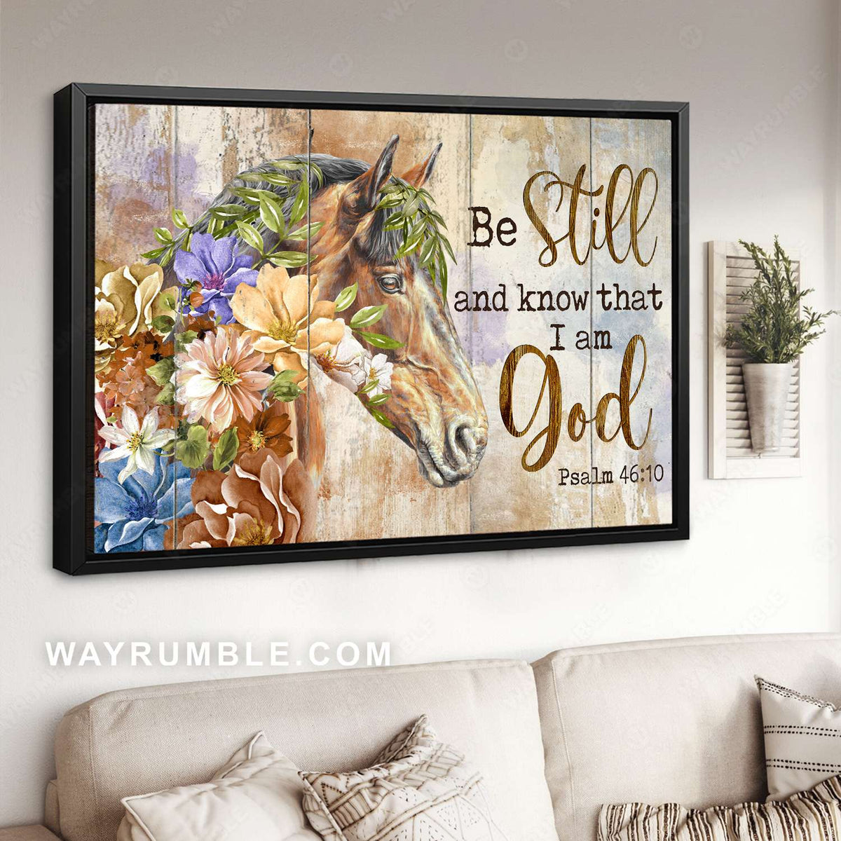 Beautiful flowers, Cape jasmine, Brown horse, Be still and I am God - Jesus Landscape Canvas Prints, Christian Wall Art