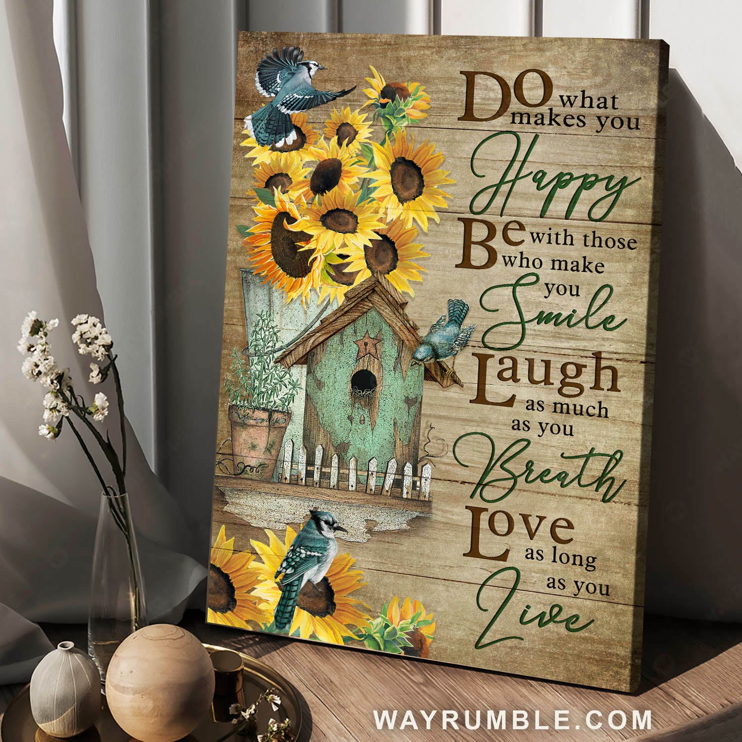 Sunflower, Blue cardinal, Birdhouse, Do what makes you happy - Jesus Portrait Canvas Prints, Christian Wall Art