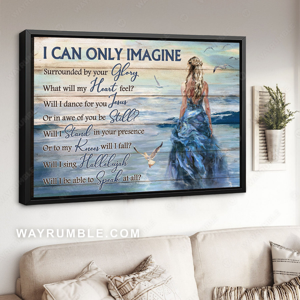 Beautiful girl, Beach scene, Sea gull, I can only imagine - Jesus Landscape Canvas Prints, Christian Wall Art