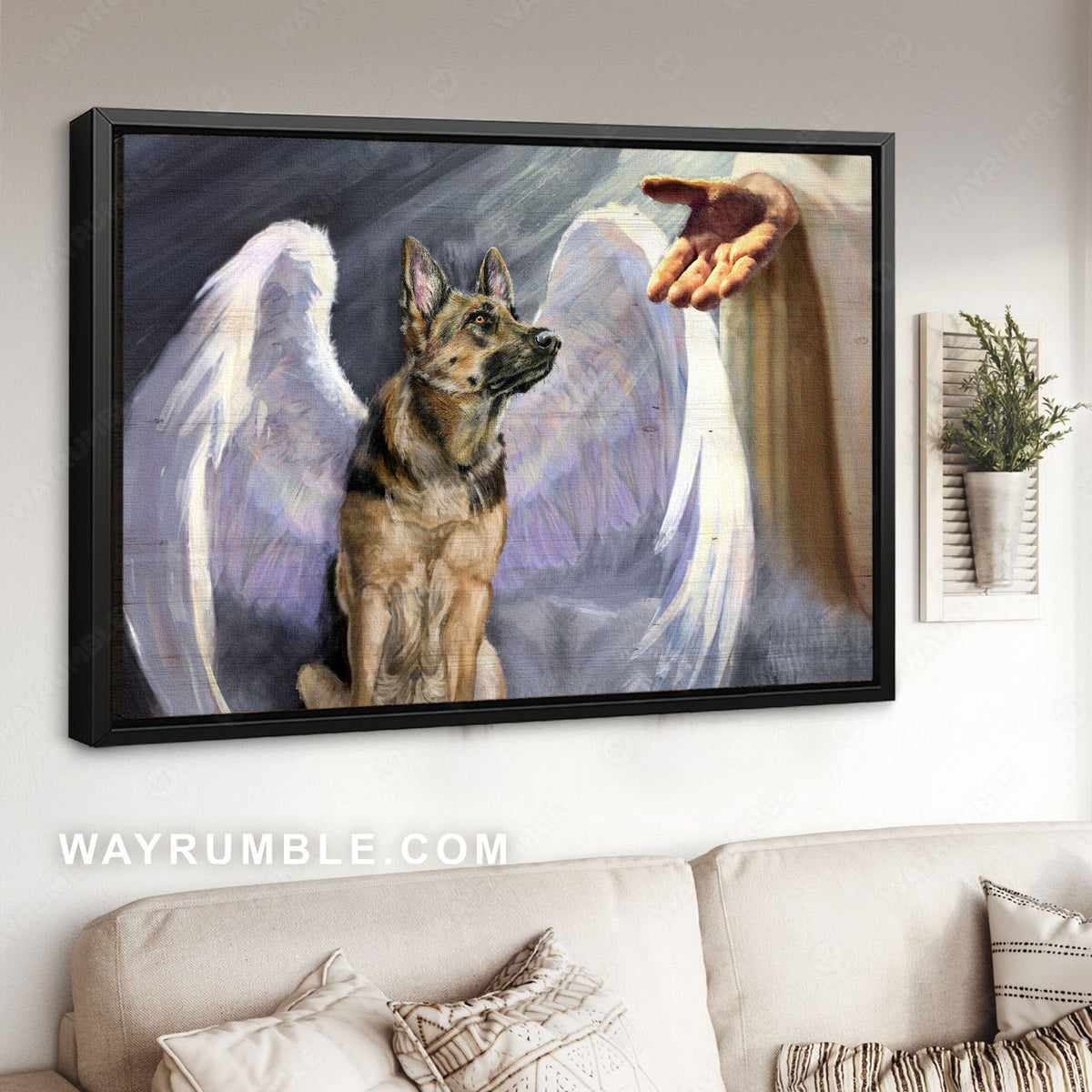 German Shepherd, Angel wings, Jesus hand, Jesus is Lord - Jesus Landscape Canvas Prints, Christian Wall Art