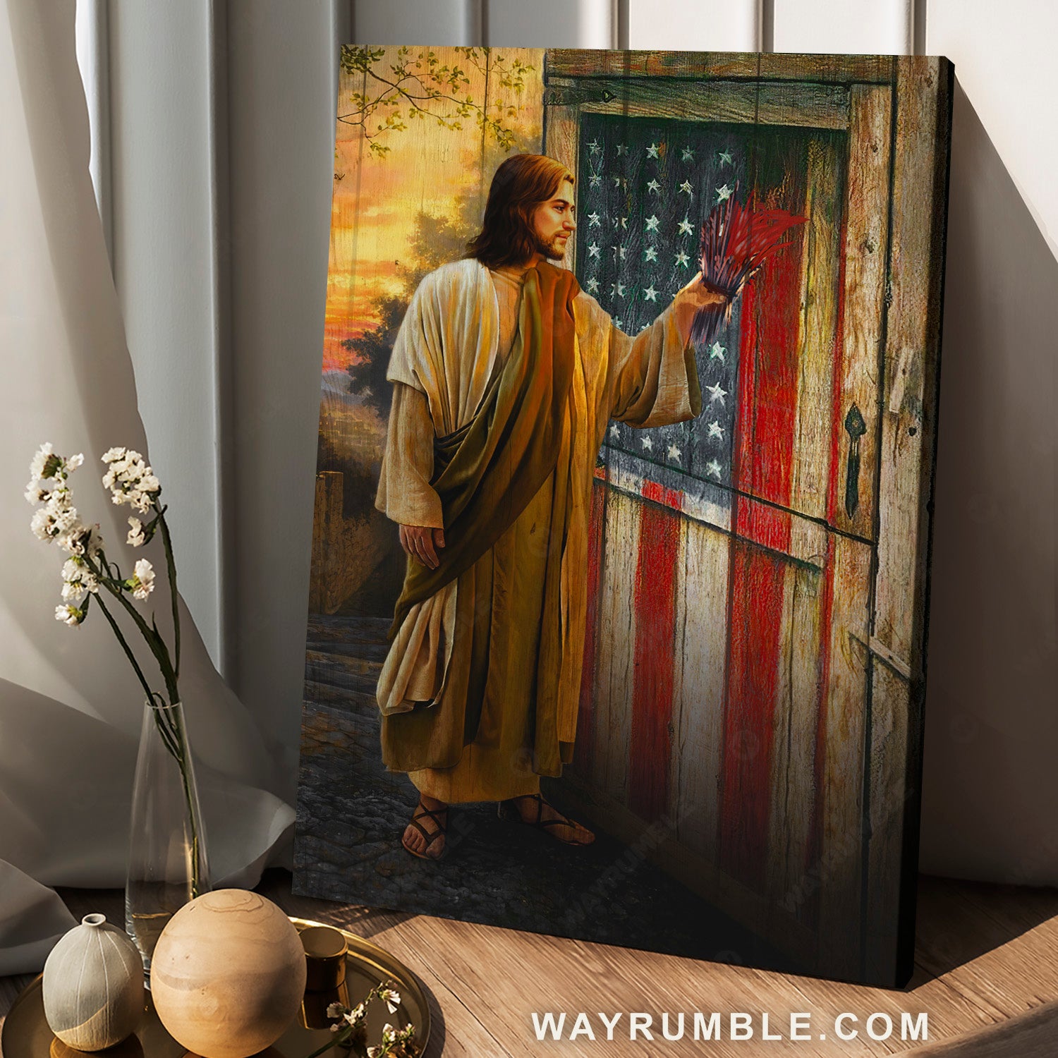 Jesus Christ, US flag, Paint the door, Vintage picture - Jesus Portrait Canvas Prints, Christian Wall Art