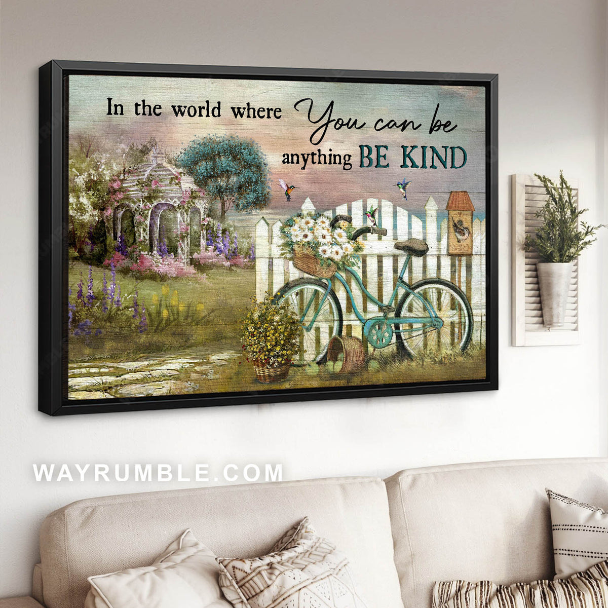 Bicycle drawing, Daisy flower, Wicker baskets, Pergola with wisteria, Be kind - Jesus Landscape Canvas Prints, Christian Wall Art