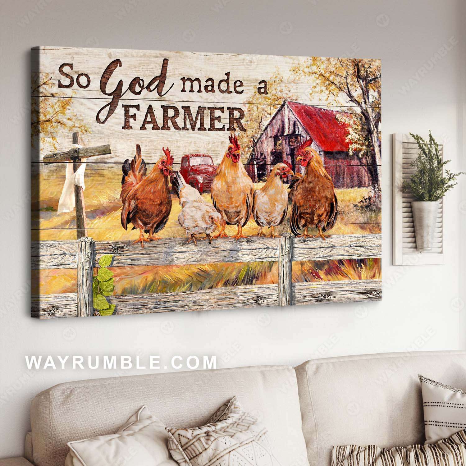 Chicken, Tranquil farm, So God made a farmer - Jesus Landscape Canvas Prints, Wall Art 