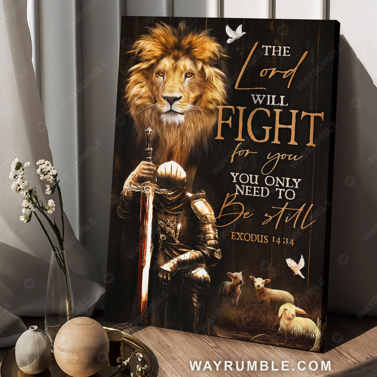 Lambs of God, Lion of Judah, Knight of God, The lord will fight for you - Jesus Portrait Canvas Prints, Christian Wall Art