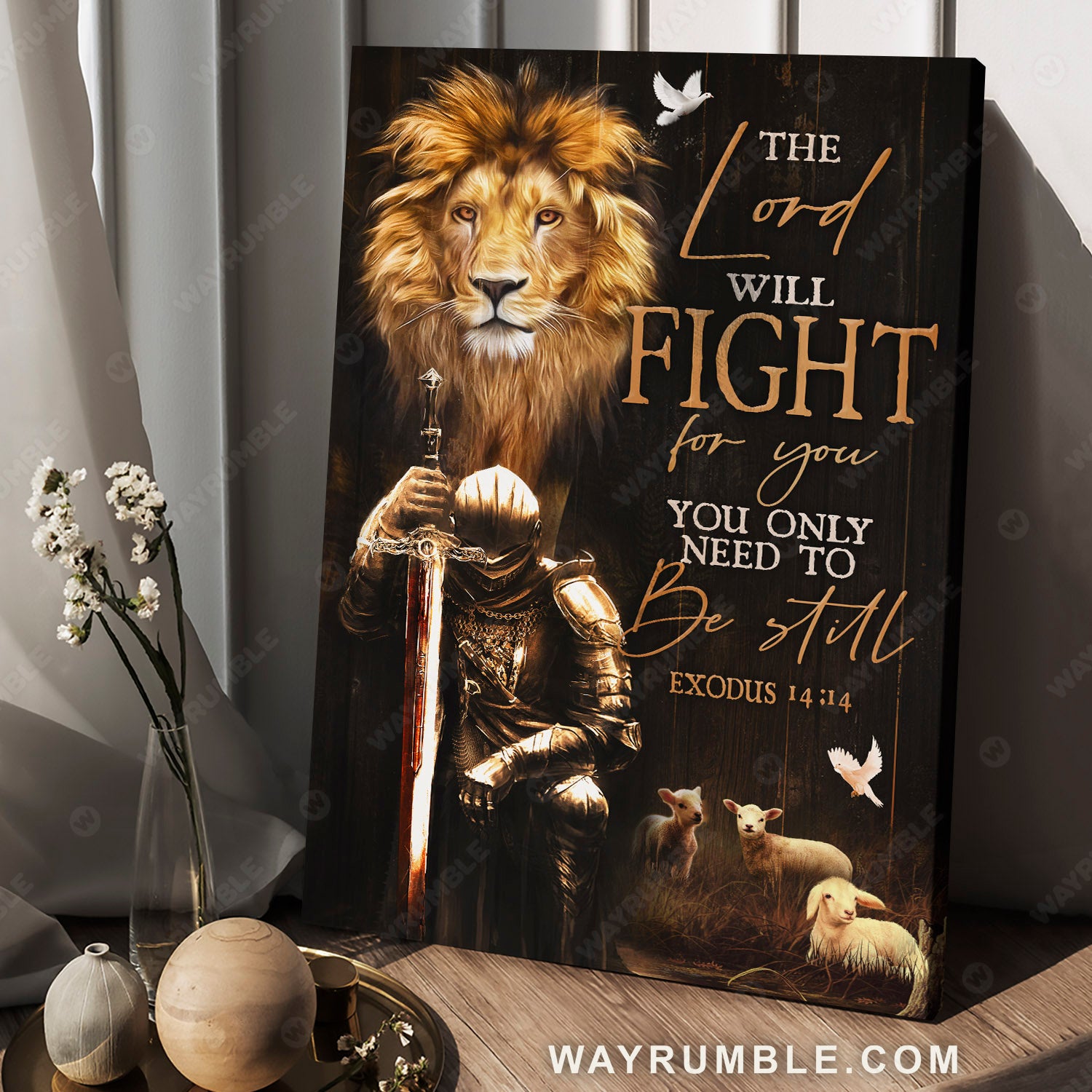 Lambs of God, Lion of Judah, Knight of God, The lord will fight for you - Jesus Portrait Canvas Prints, Christian Wall Art