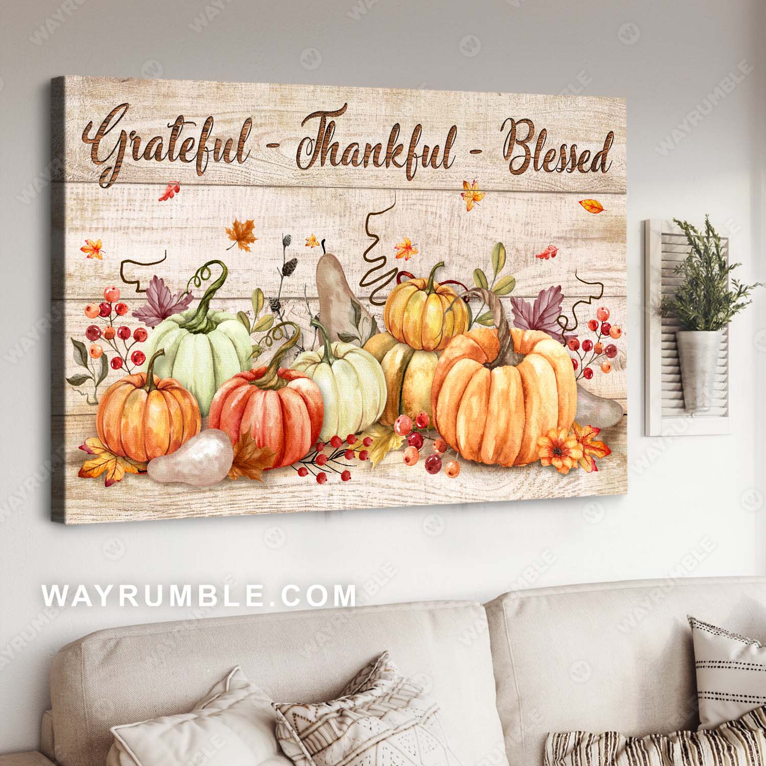 Autumn Painting, Pumpkin, Grateful, thankful and blessed - Jesus Landscape Canvas Prints, Wall Art