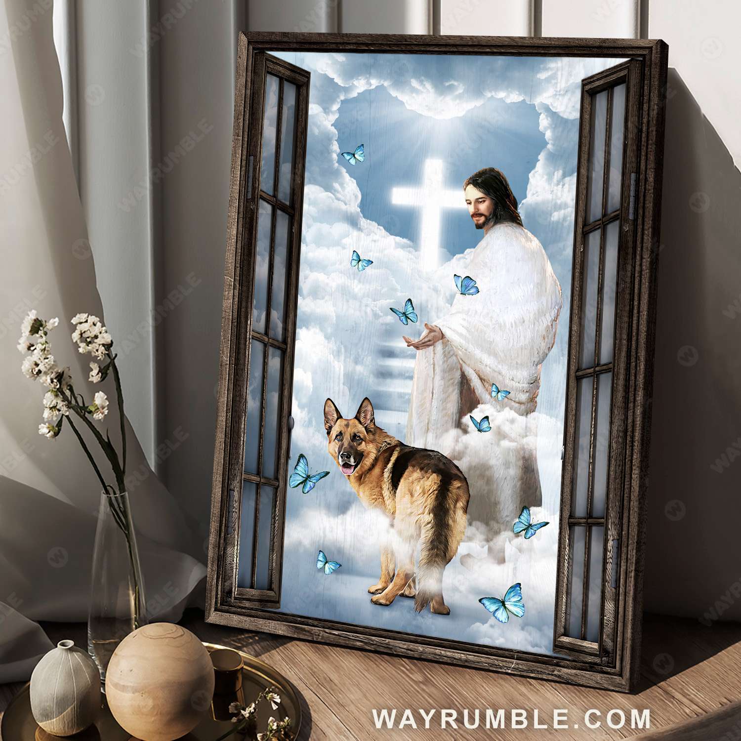 German Shepherd, Jesus painting, Heaven's light, Come to Jesus - Jesus Portrait Canvas Prints, Christian Wall Art