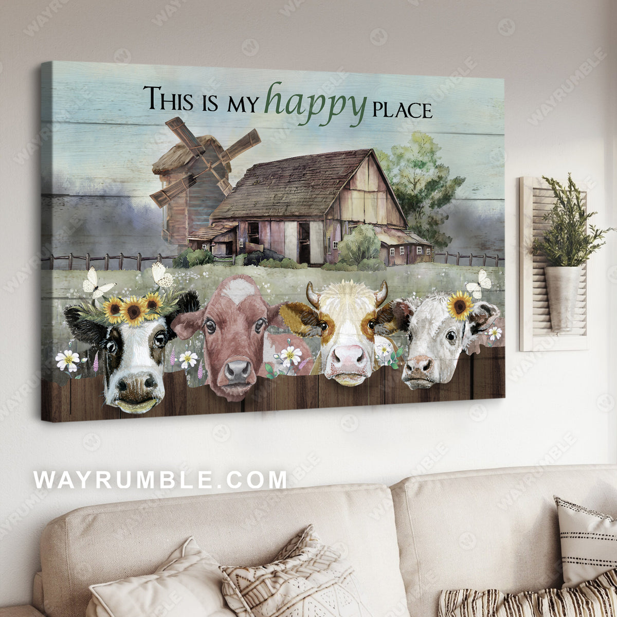 Life on farm, Countryside landscape, Cow drawing, This is my happy place - Jesus Landscape Canvas Prints, Christian Wall Art