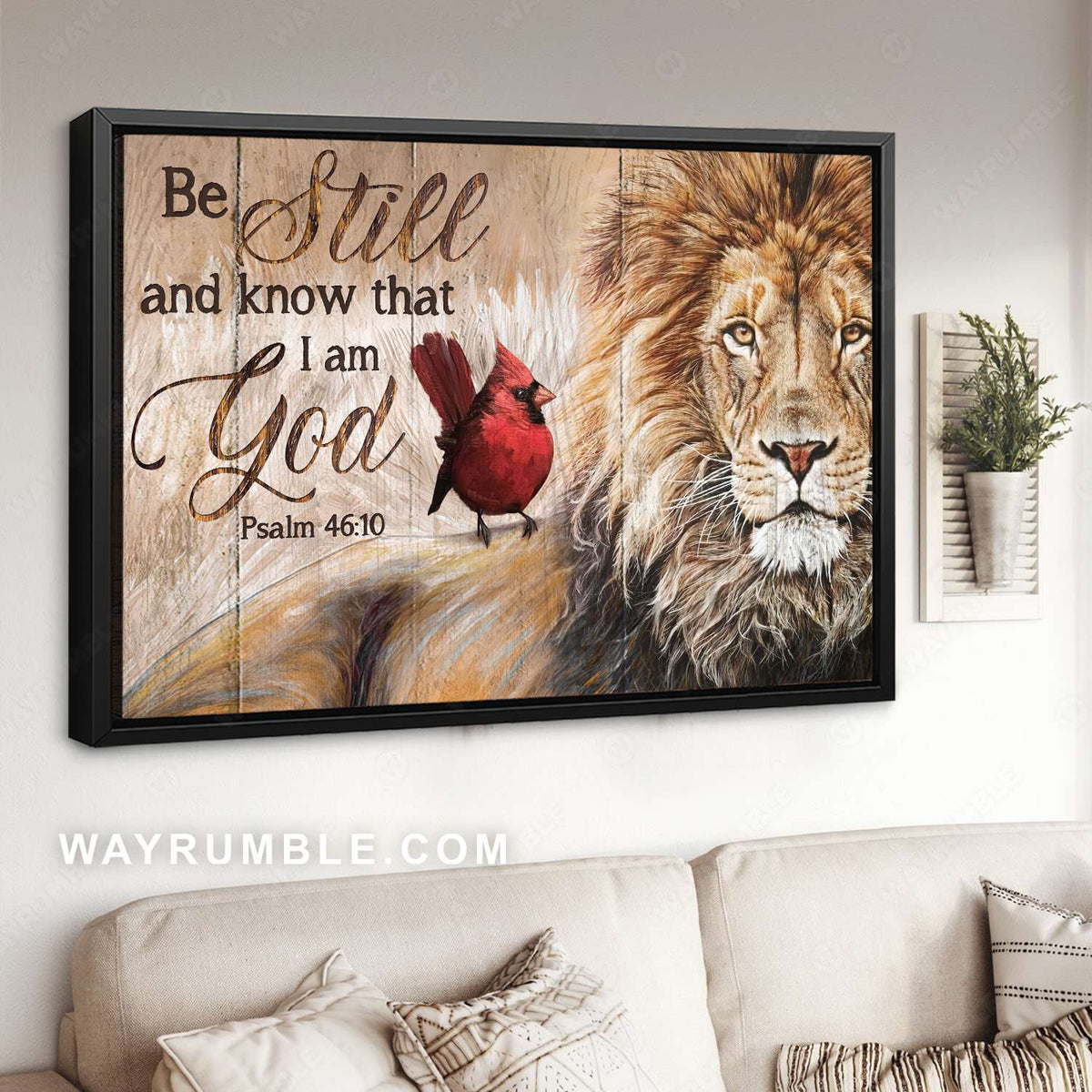 Red cardinal, Lion king, Be still I am God - Jesus Landscape Canvas Prints, Christian Wall Art