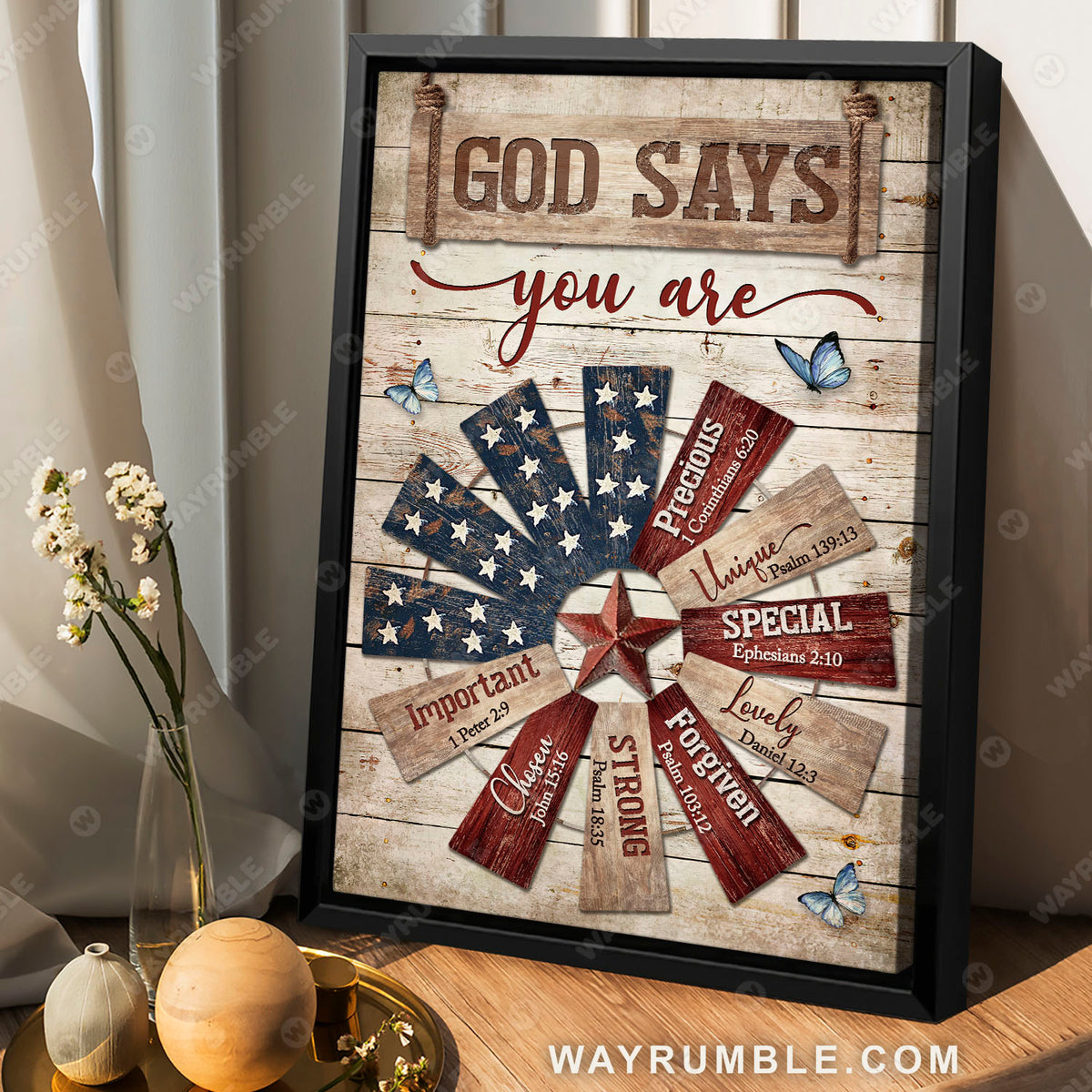 Jesus Christ, Blue butterfly, Star symbol, God says you are - Jesus Portrait Canvas Prints, Christian Wall Art