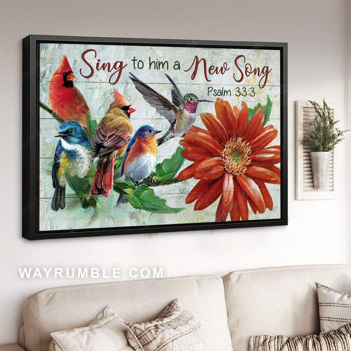 Beautiful birds, Colorful birds, Red flower, Sing to him a new song - Jesus Landscape Canvas Prints, Christian Wall Art