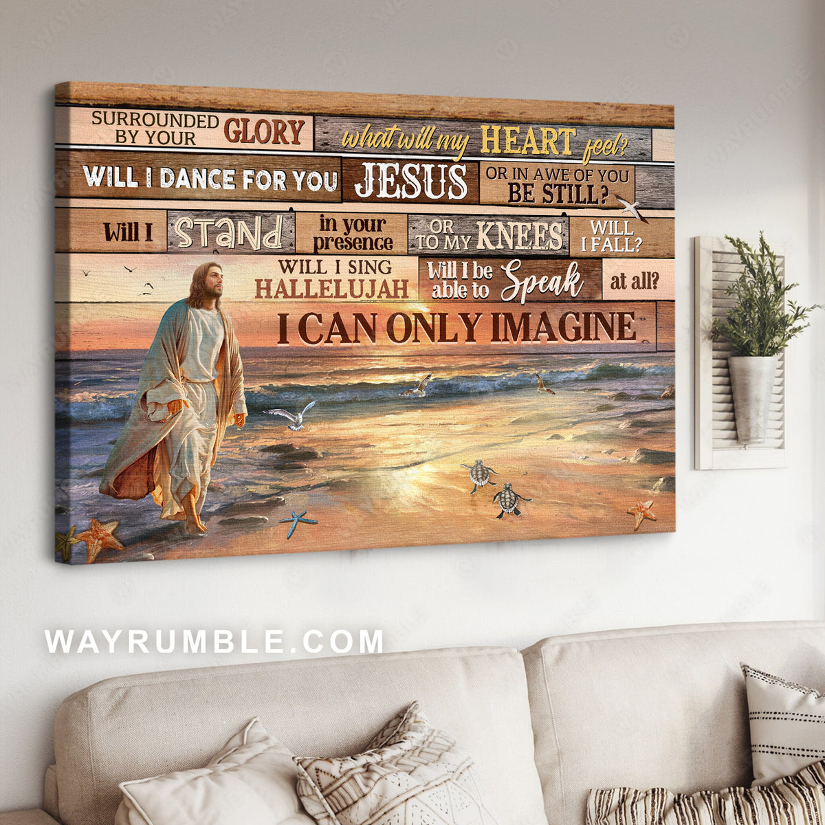 Jesus Christ, Walking on the beach, Sunset beach, I can only imagine - Jesus Landscape Canvas Prints, Christian Wall Art