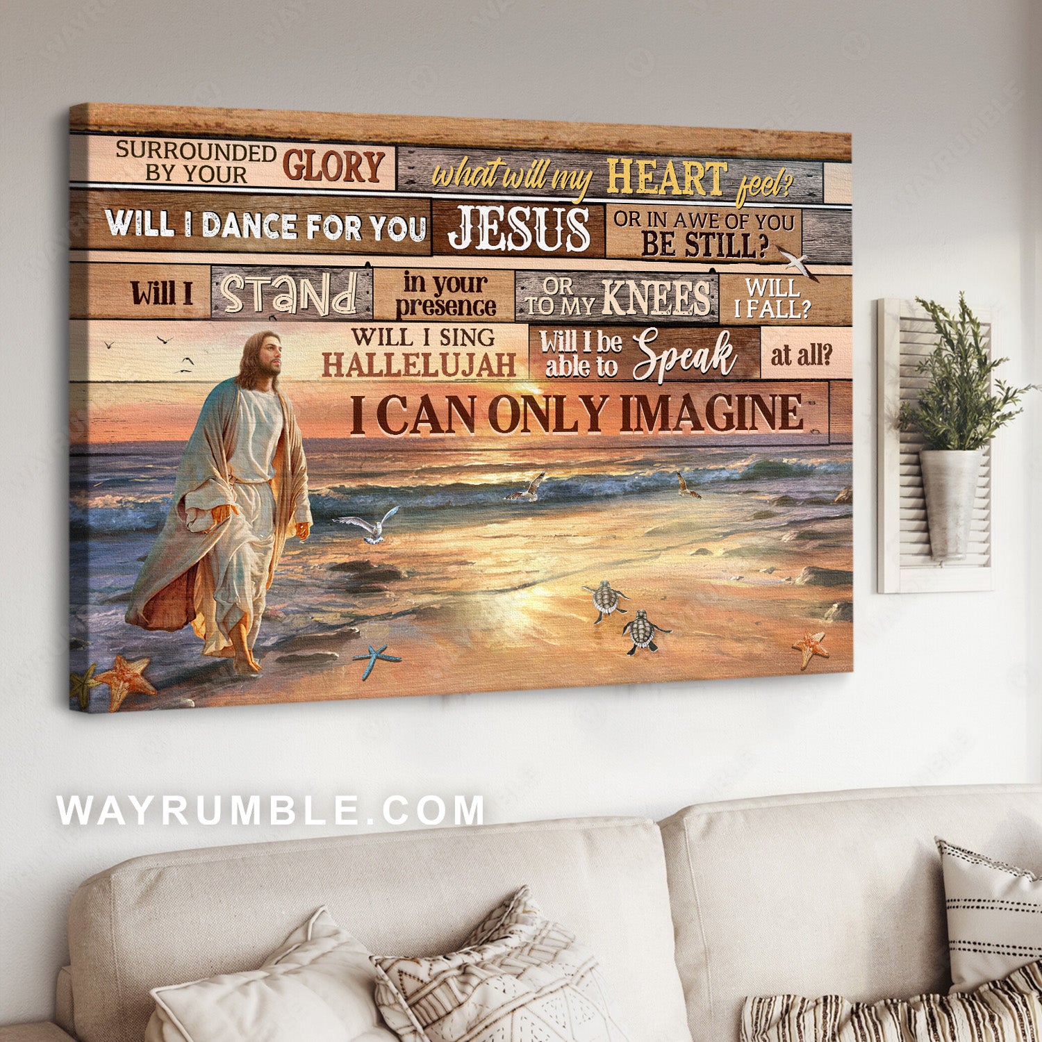 Jesus Christ, Walking on the beach, Sunset beach, I can only imagine - Jesus Landscape Canvas Prints, Christian Wall Art