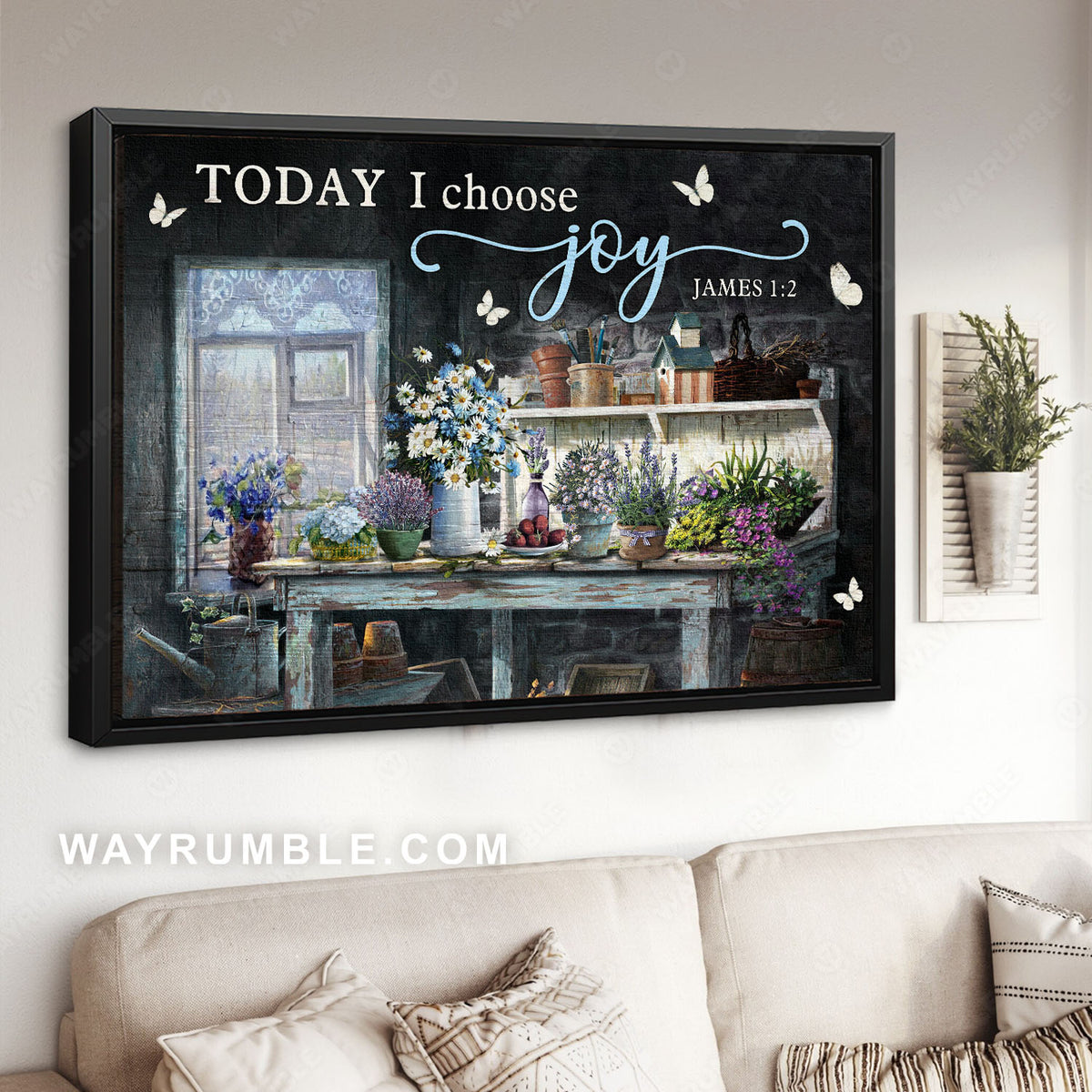 Flower garden, White butterfly, Vintage picture, Today I choose joy - Jesus Landscape Canvas Prints, Christian Wall Art