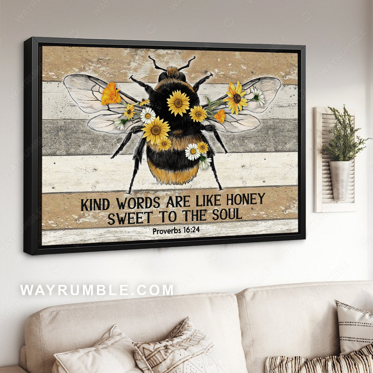Honeybee drawing, Sunflower painting, Kind words are like honey - Jesus Landscape Canvas Prints, Christian Wall Art