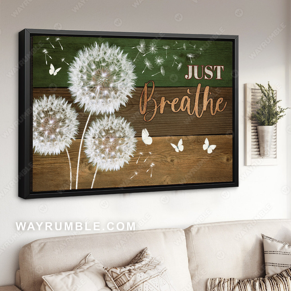 Dandelion painting, Wooden background, Just breathe - Jesus Landscape Canvas Prints, Wall Art