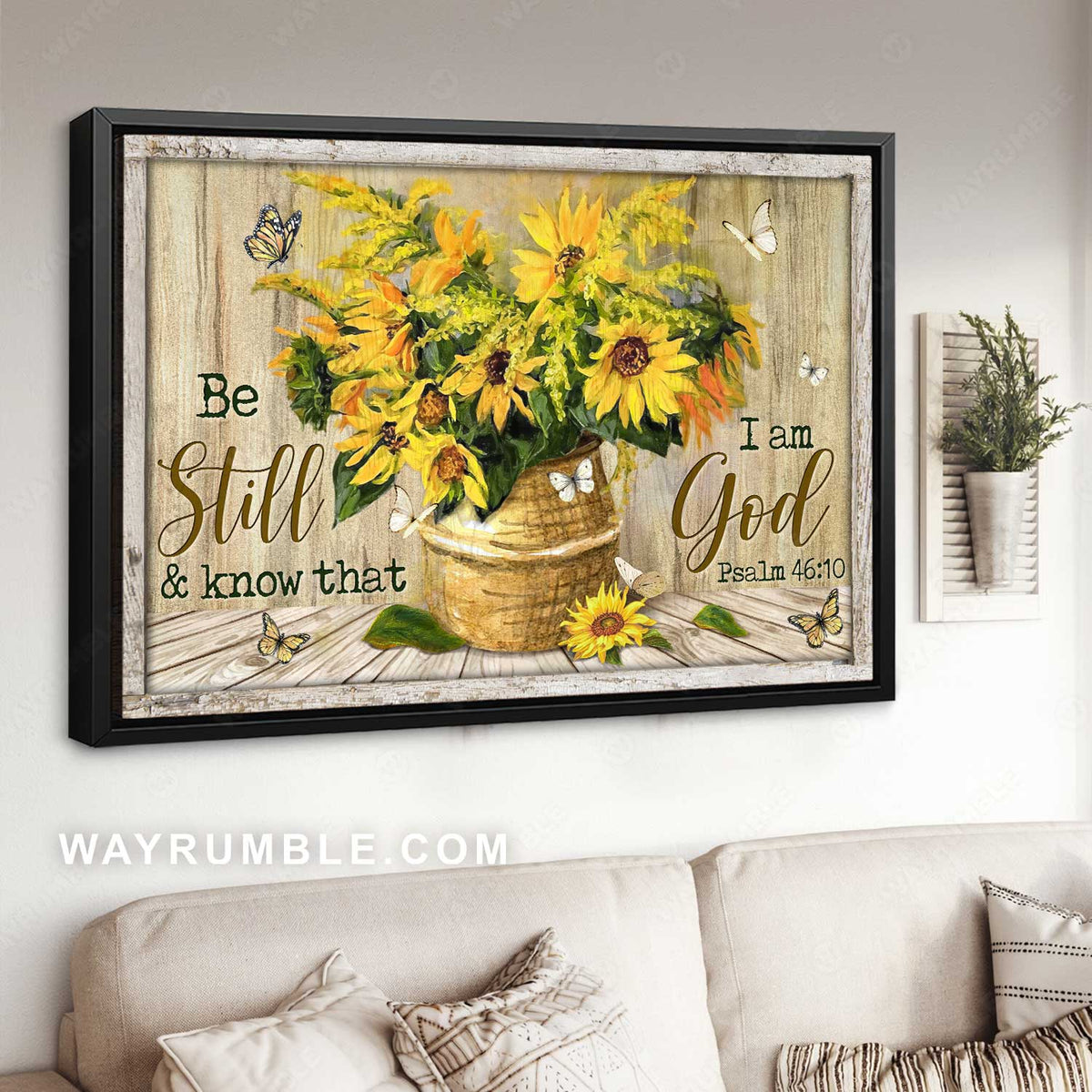 Sunflower painting, Flower basket, Beautiful butterfly, Be still I am God - Jesus Landscape Canvas Prints, Christian Wall Art