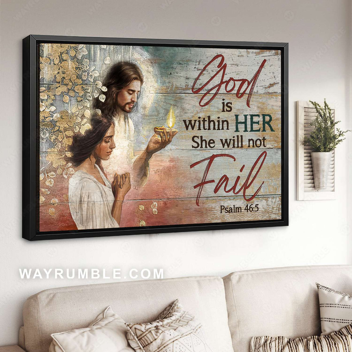 Woman prayer, Jesus light, Golden leaves, God is within her - Jesus Landscape Canvas Prints, Christian Wall Art