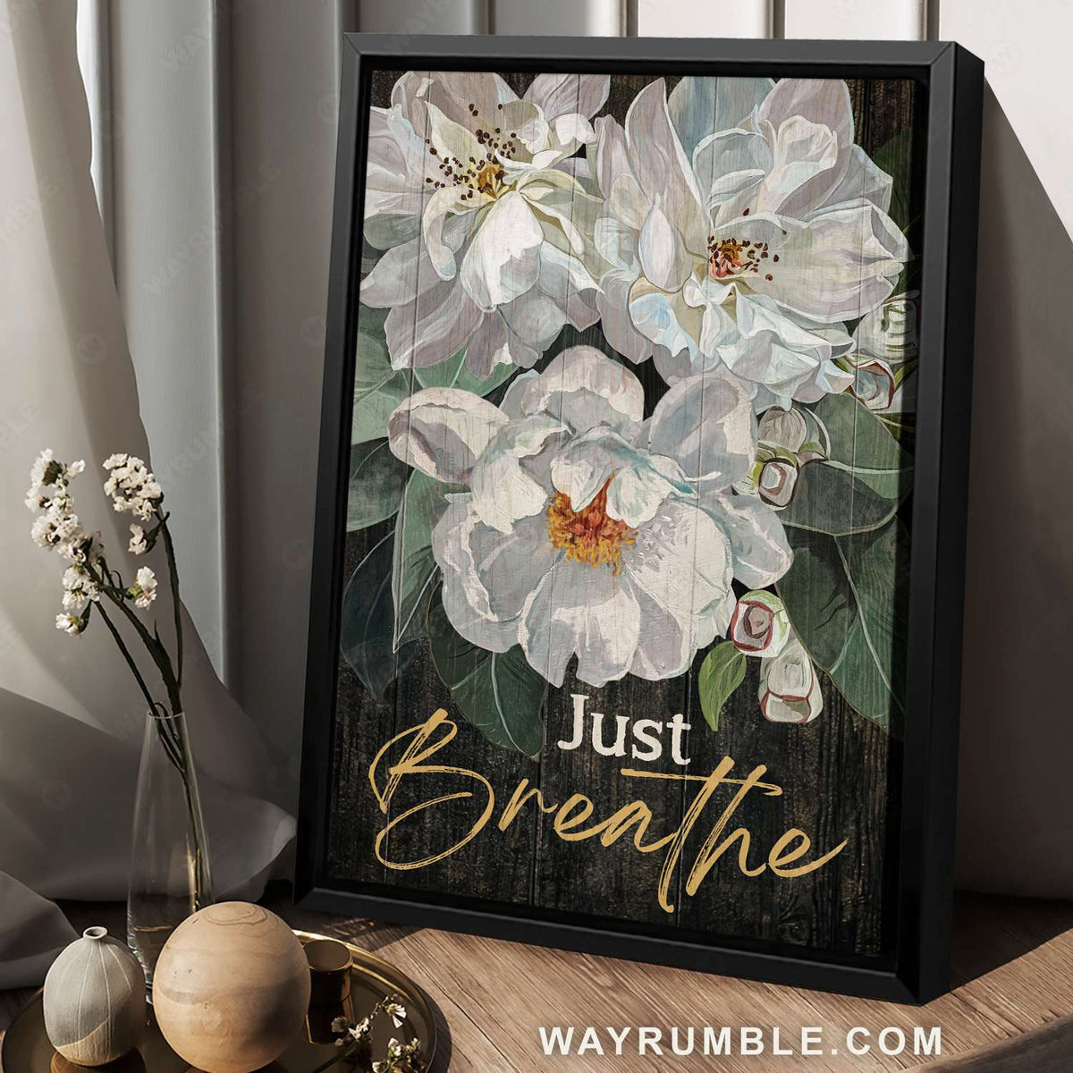 White peony, White flower, Flower painting, Just breathe - Jesus Portrait Canvas Prints, Christian Wall Art