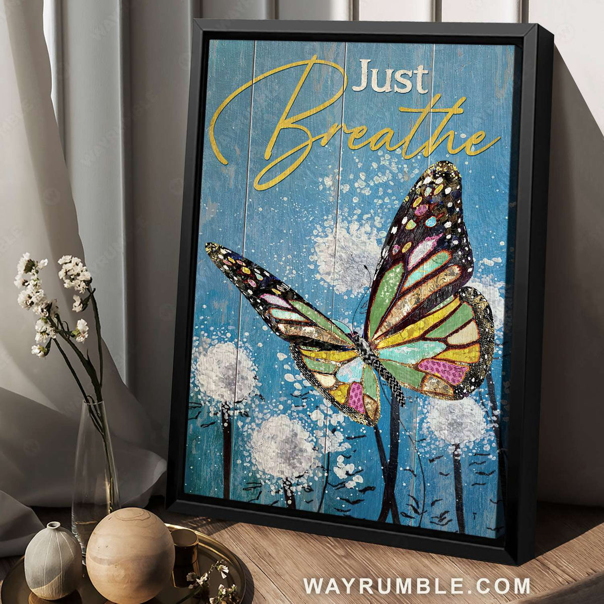 Dandelion painting, Colorful butterfly, Blue sky, Just breathe - Jesus Portrait Canvas Prints, Christian Wall Art