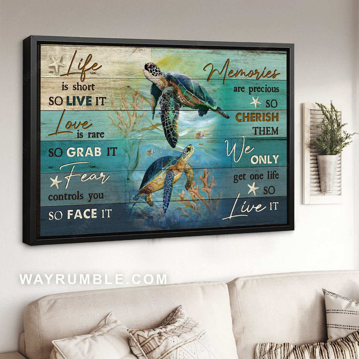 Sea turtle, Coral reef, Under the sea, Life is short so live it - Jesus Landscape Canvas Prints, Christian Wall Art