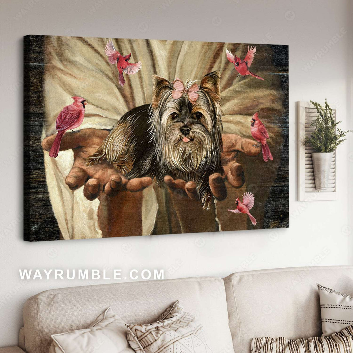 Yorkshire Terrier, Northern cardinal, Jesus hands, Jesus is King - Heaven Landscape Canvas Prints, Wall Art