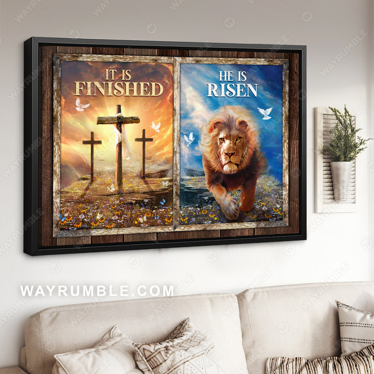 Lion painting, Lion of Judah, The rugged crosses, He is risen - Jesus Landscape Canvas Prints, Christian Wall Art