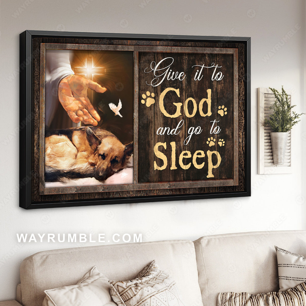 Jesus hand, German Shepherd dog, Give it to God and go to sleep - Jesus Landscape Canvas Prints, Christian Wall Art