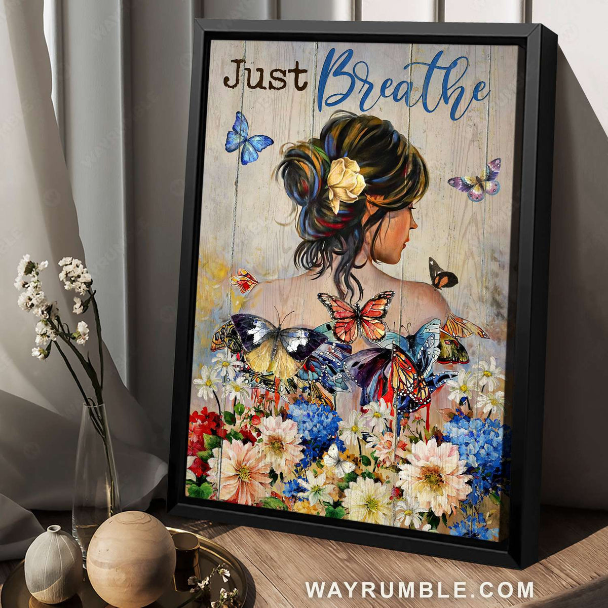 Beautiful girl, Colorful butterfly, Flowers garden, Just breathe - Jesus Portrait Canvas Prints, Christian Wall Art