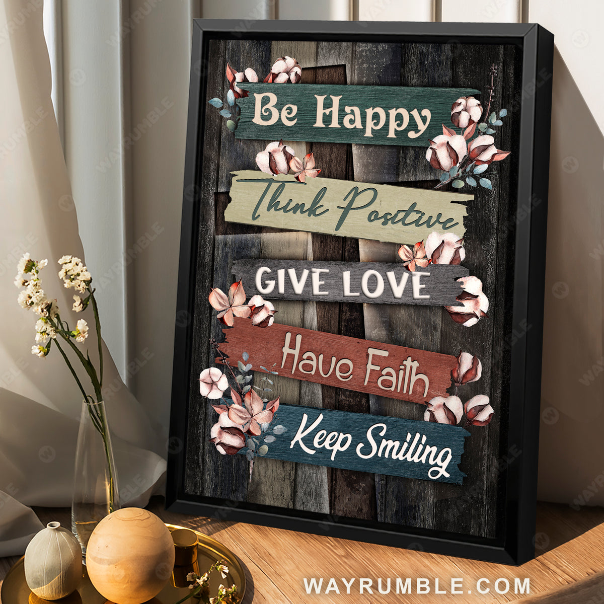 Cotton flower, Cross symbol, Black background, Be happy, Think positive - Jesus Portrait Canvas Prints, Christian Wall Art