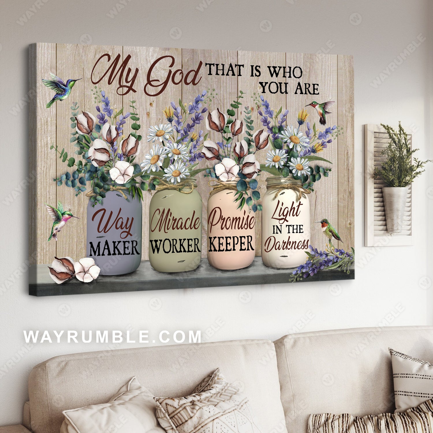 Elegant flower, Cotton, Daisy, Lavender, Hummingbird, My God that is who you are - Jesus Landscape Canvas Prints, Christian Wall Art