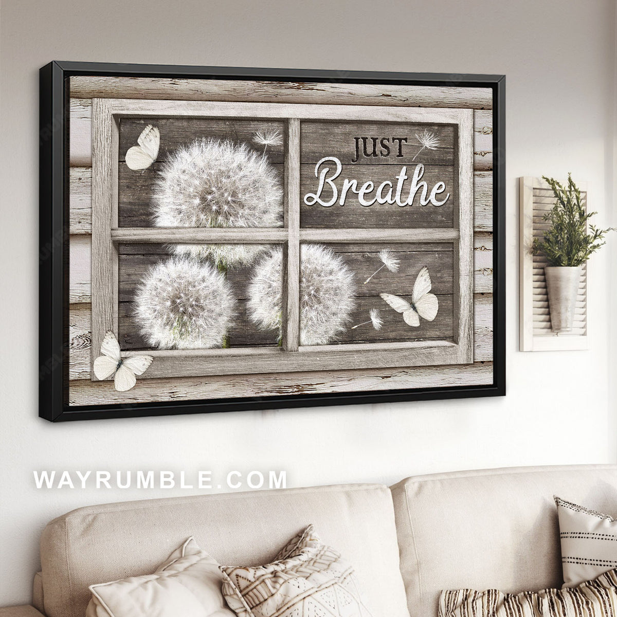 Dandelion drawing, White butterfly, Wooden window, Just breathe - Jesus Landscape Canvas Prints, Christian Wall Art