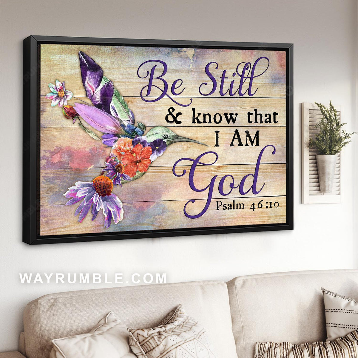 Colorful hummingbird, Flower painting, Be still and know that I am God - Jesus Landscape Canvas Prints, Christian Wall Art