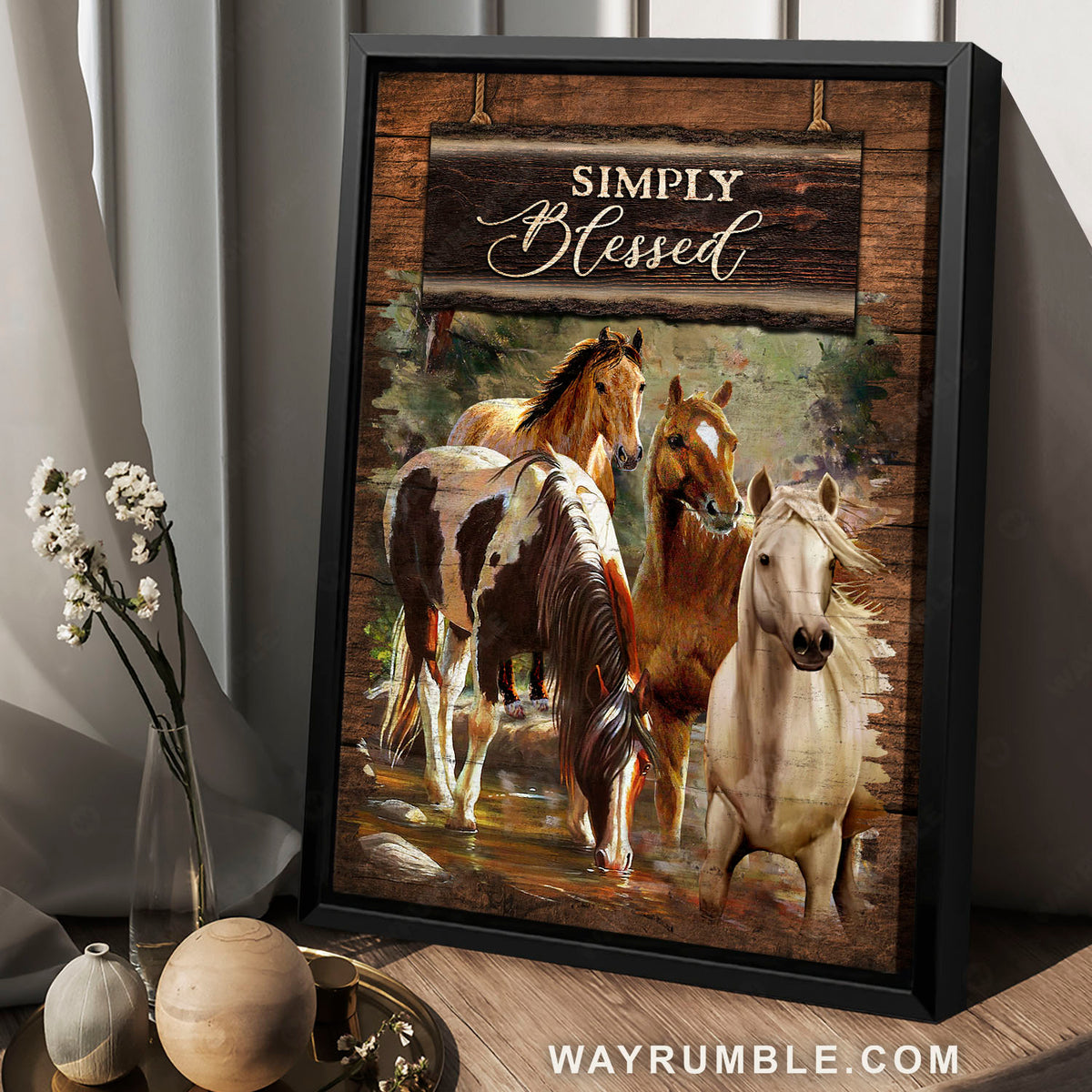 Herd of horse, Horse painting, Forest stream, Simply blessed - Jesus Portrait Canvas Prints, Christian Wall Art