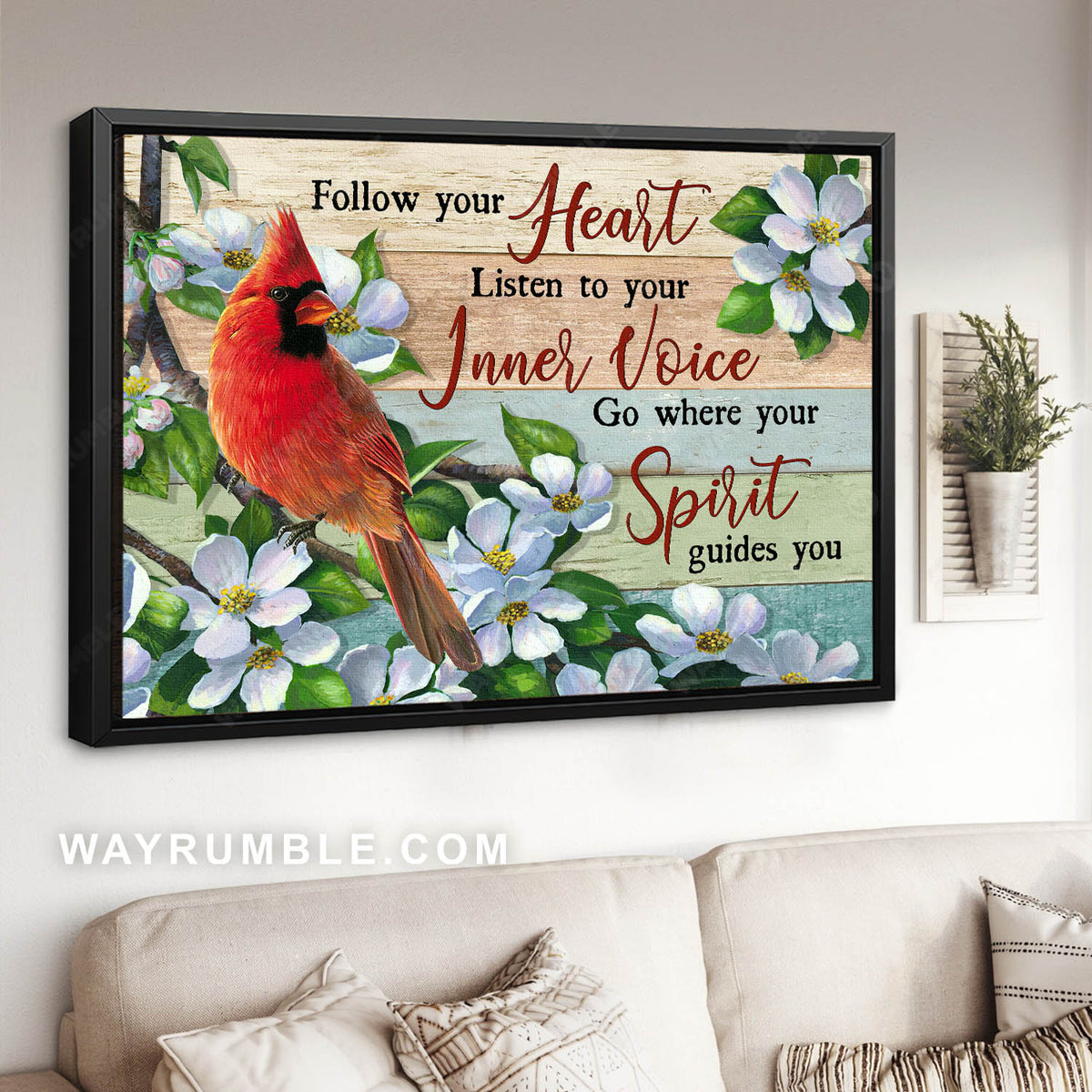 Northern cardinal, White flower, Tree branch, Follow your heart - Jesus Landscape Canvas Prints, Christian Wall Art