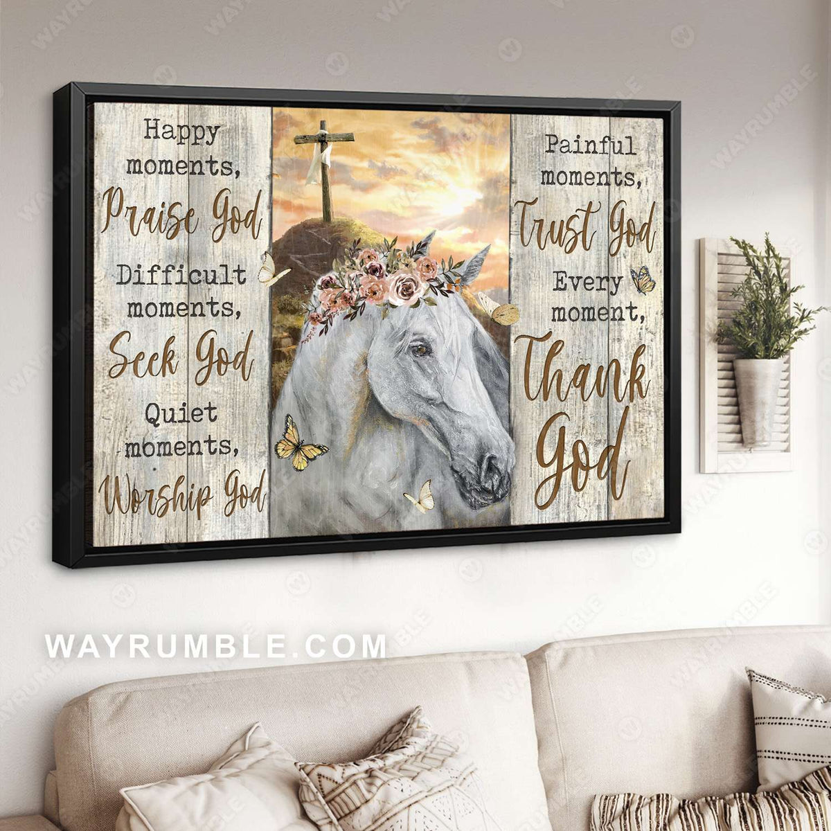 Jesus painting, The cross, Flower wreath, Horse drawing, Every moment thank God - Jesus Landscape Canvas Prints, Christian Wall Art